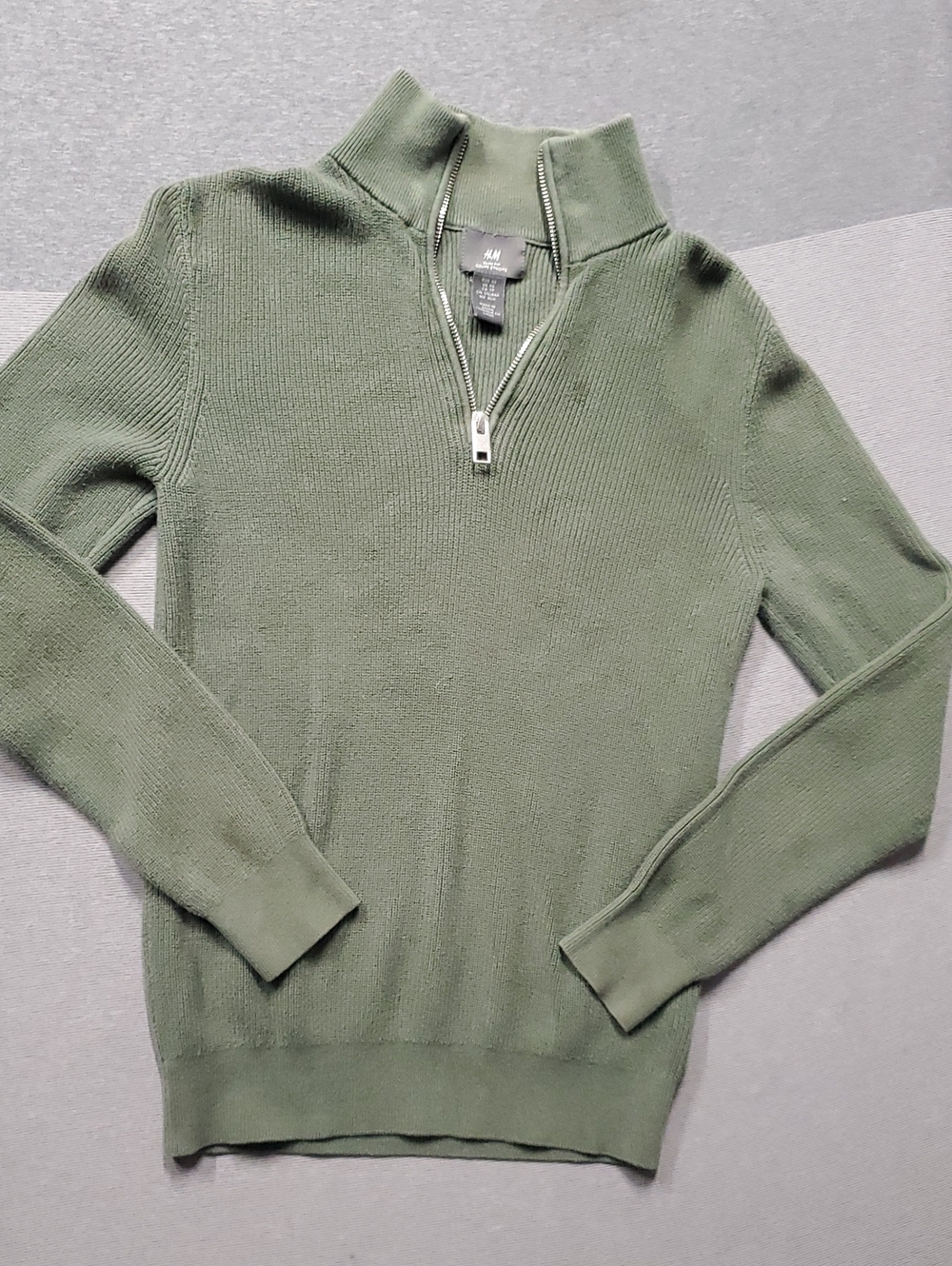 H&M Men's Olive Zip-Neck Sweater Size XS